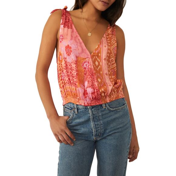 New! Free People Tied to You Print Surplice Tank in Lemonade Combo, size XL - Picture 15 of 16